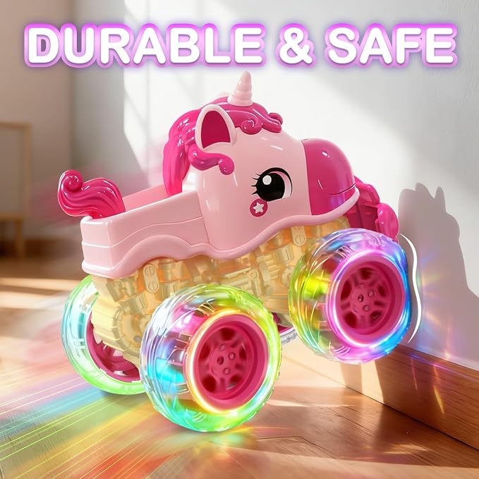 Girl Monster Truck for Toddlers 2-4: Princess Car, Girl Cars, Pink Monster Trucks for 1 Year Girls,Pull Back Cars for Toddlers 1-3,Unicorn Christmas Birthday Best Gift,Light Up for Kids