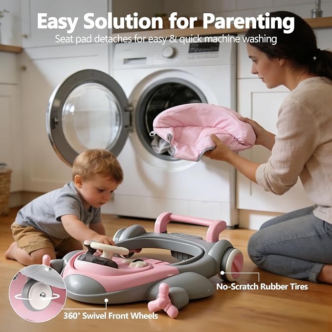 Kinder King 8-in-1 Baby Walker with Music & Lights, 3 Level Adjustable Height, Foldable Toddler Walker with Speed Adjustable Wheels, Easy to Clean, Baby Walkers for Boys & Girls 6-18 Months