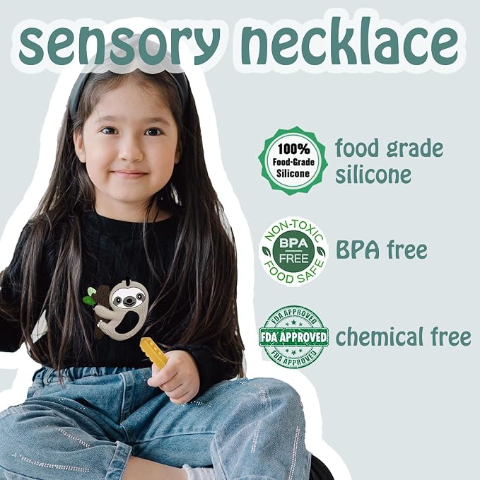 Chew Necklaces for Sensory Kids 6 PCS, Chewy Necklaces Sensory Toys for Boys Girls Children with Autism, ADHD, Anxiety, Oral Motor Stimulation, Silicone Teething Necklace BPA Free