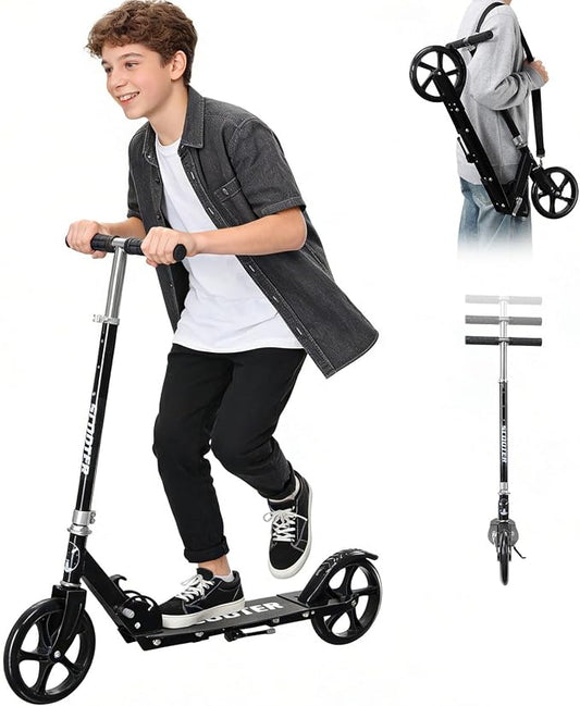 Scooter for Age 6+, Folding Kick Scooters for Kids 8-12,Teens, Adults up to 250Lbs,3 Adjustable Heights, Rear Brake, Wide Antislip Deck, Lightweight Scooter for Boys Girls
