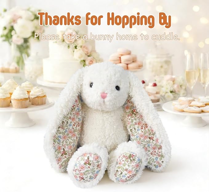 Floral Bunny Stuffed Animal Cream French Style Blossom Romantic Rabbit Plush Toy Easter Stuffers Birthday Gifts Girlfriend Kids Party Favors Home Aesthetic Bedroom Decoration 8.7 Inch 9.5 oz