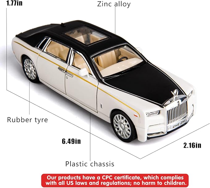 BDTCTK 1/32 Rolls-Royce Phantom Model Car,Zinc Alloy Pull Back Toy car with Sound and Light for Kids Boy Girl Gift(White)
