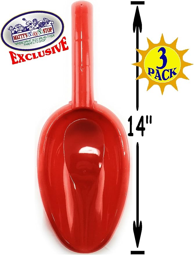 Matty's Toy Stop Kids Sand Shovels for Beach & Sandbox – 3 Pack 14" Long Handle Plastic Sand Scoops, Red Blue Green, Outdoor Beach Toys for Boys & Girls