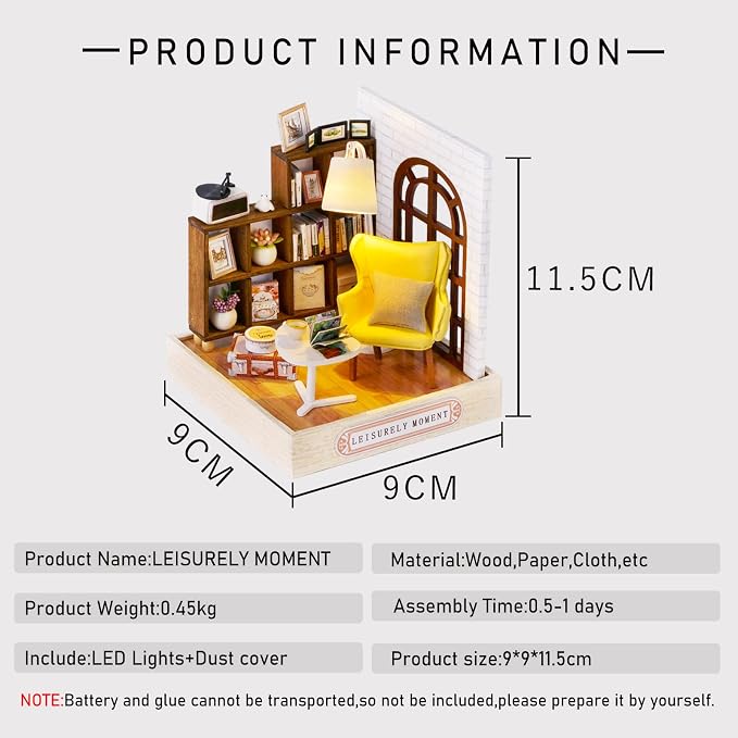 CUTEROOM DIY Doll House Miniature Furniture Wooden House Kit with Dust Cover & LED Light and Accessories - New Three Styles QT Series Dollhouse (QT037)