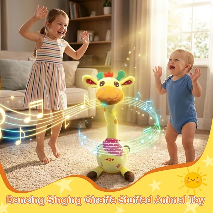Hunfur Talking Dancing Giraffe Baby Toys, Singing Recording Repeats What You Say with Glowing Light, Funny Gift for Toddlers, Boys Girls Tummy Time Toys