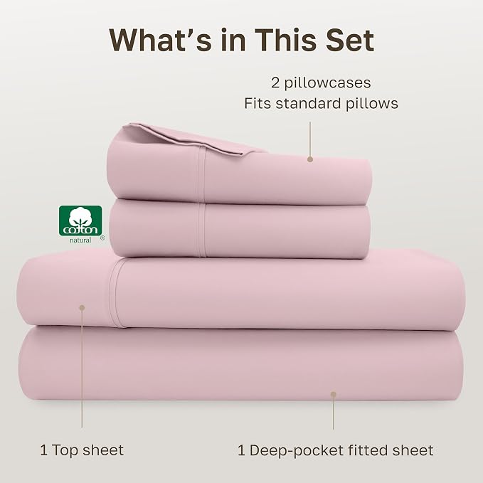 California Design Den Soft Full Size 100% Cotton Sheet Sets, 400 Thread Count Good Housekeeping Award Winner, Silky Smooth Sateen Weave with Deep Pockets, Durable Full Bed Sheet Set - Pink
