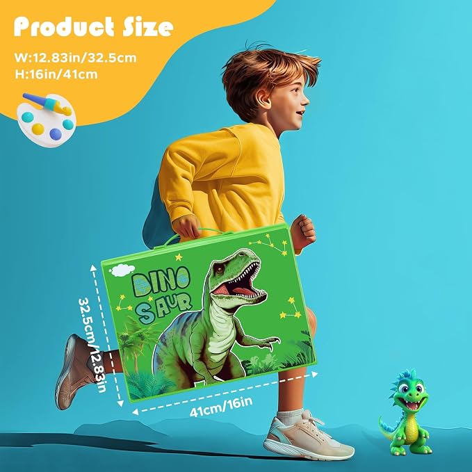 homicozy Art Supplies for Kids Ages 4-12,Dinosaur Drawing Sets Art Case,Coloring Kits with Double Sided Trifold Easel,Crayon,Colored Pencil,Marker,Coloring Book,Drawing Stuffs Gifts for Boys Age 4-6-8