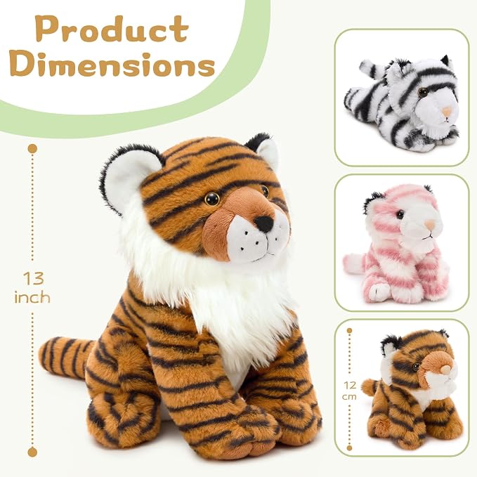 MorisMos Tiger Stuffed Animal with Babies Plush Set, Realistic Mommy Stuffed Tiger Plush with 3 Baby Cubs Inside, Wild Zoo Animal Toys for Kid Toddler Christmas Decor Birthday Gift Jungle Themed Party