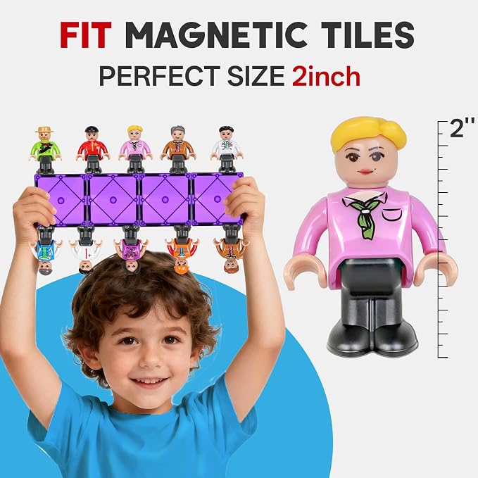 15PCS Magnetic People Figures for Kids-Community Helpers Toys Perfect for Magnetic Tiles Building Blocks,STEM Learning Toddlers Christmas Birthday Gifts,Magnet Tiles Expansion Pack(Styles May Vary)