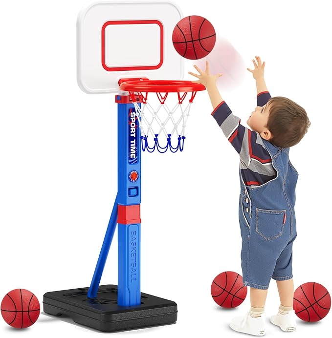 HYES Toddler Basketball Hoop, 55" Height Adjustable Basketball Hoop for Kids 3-5, Kids Basketball Goal, Indoor Outdoor Sport Toys Christmas Birthday Gifts for Baby Boys Girls