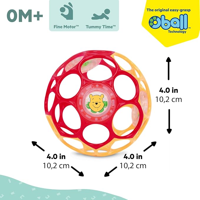 Disney Winnie the Pooh Oball Easy-Grasp Rattle by Bright Starts, Infant Toy in RedYellow, Age Newborn and up, 4 Inches