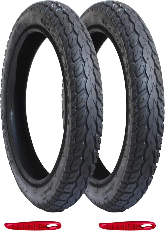 Libereco 2 Pack Electrc Bike Tire 14x2.125 (57-254 for 10" Rim) with 2 Bent Valve Tubes 3 Tire Levers Anti-Slip Folding E-Bike Tire, Kids Bike Tire