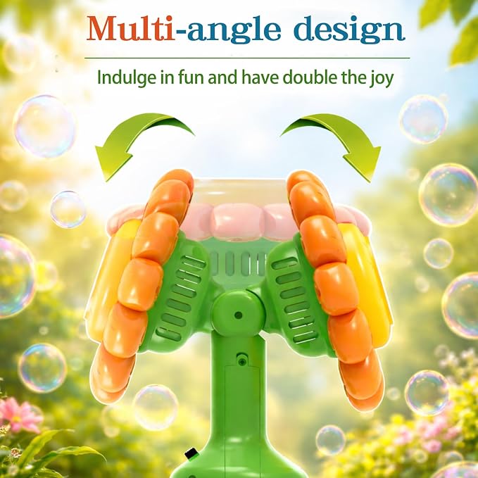 2 Pack Flower Bubble Machine with Remote, Leak-Resistant Outdoor Bubble Machine with LED Lights & Music for Backyard Parties, Gifts & Celebrations