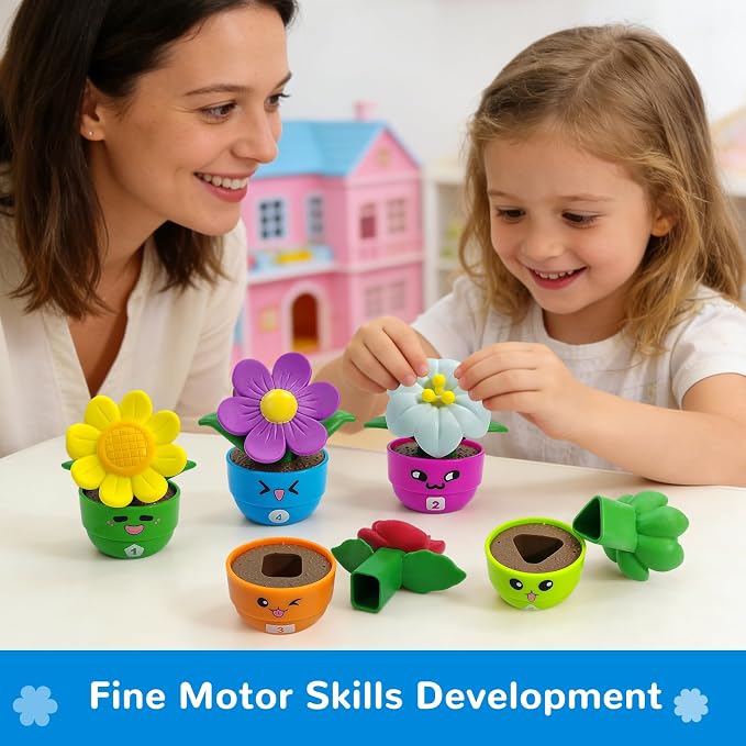 5 Sets Flower Garden Toddler Toys, Kids Gardening Building Toy, Color Shape Sorting & Matching Game, Montessori Stacking Sensory Learning Toys, 2 Year Old Girl Birthday Gift