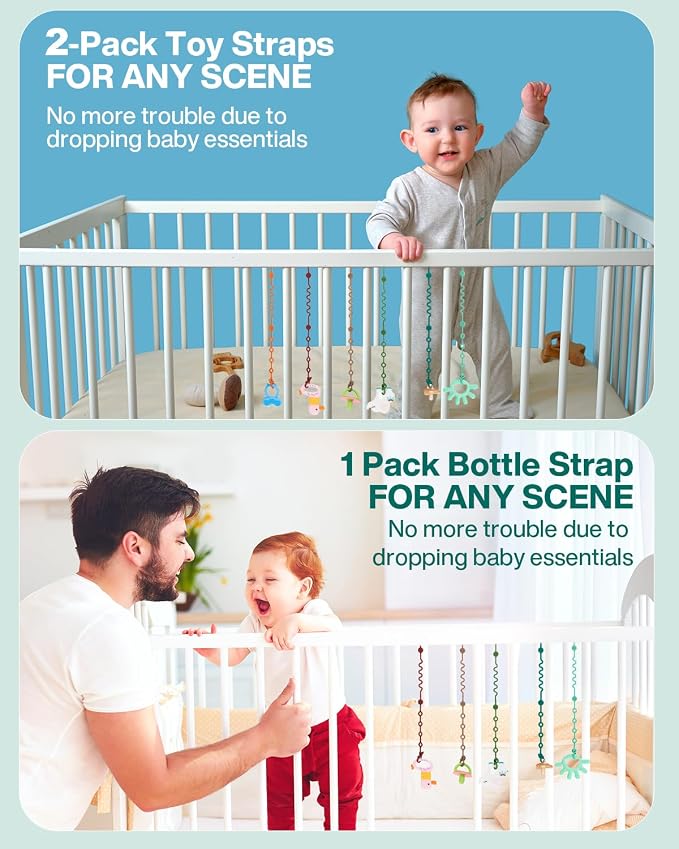 LittleHugs Toy Straps for Baby, Adjustable Toy Holder for Stroller Accessories, Silicone Tether Pacifier Clip, No Throw Travel Essential Leash for High Chair, Car Seat (3- Pack)