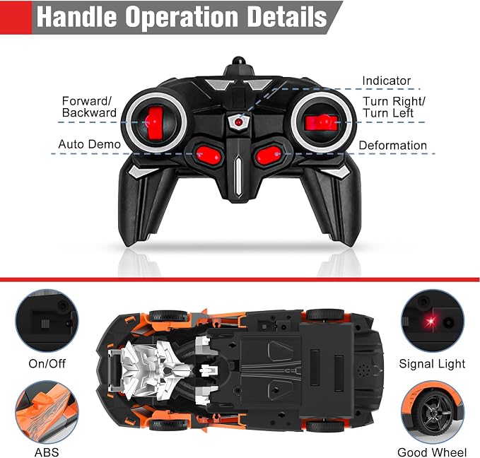 BLUEJAY Transform Rc Cars for Boys 4-7 8-12, 2.4Ghz 1:18 Scale Remote Control Car Transforming Robot, One-Button Deformation 360° Rotation and Drift Car Toy Gifts for Boys 3-5 (Orange)