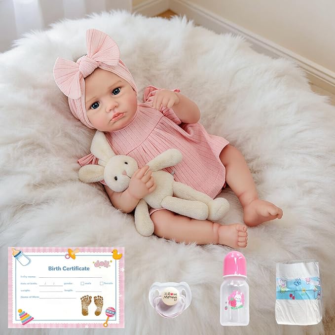 FOCKOF Realistic Reborn Baby Dolls-18 Inch Realistic Baby Doll Girls Soft Vinyl Body Reborn Baby with Gift Box for Kids Age 3+ Pink