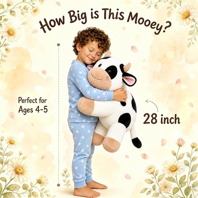 gnomantic Cow Weighted Stuffed Animals - 28 Inch 5.0 Pounds Weighted Plushies Cow Stuffed Animals - Large Plush Pillow - Cute Plush Toys Gifts for Kids & Adults (28" 5.0 lbs Black)