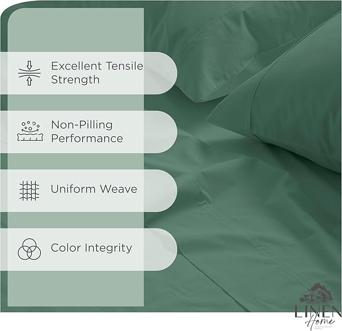 Linen Home 2-Pack Queen Sheet Set, 100% Cotton Percale Bedding, 8-Piece Value Bundle, Deep Pocket Cooling Bed Sheets for Hot Sleepers, Breathable & Crisp Hotel Quality, Long-Staple Cotton Frosty Green