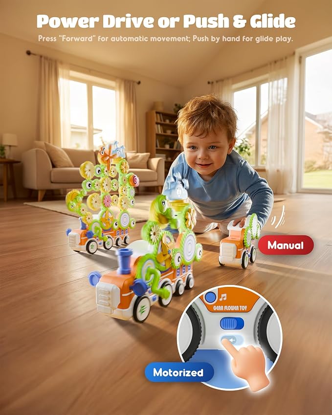 LIGHTDESIRE Toddler Toys Montessori Musical Train Set Gear Building Toys | Creative STEM Toys for 3 4 5 6 Years,Lights Electric Rotating Gear Learning Toys,Birthday Gifts for Toddler Boy Girl,Upgraded