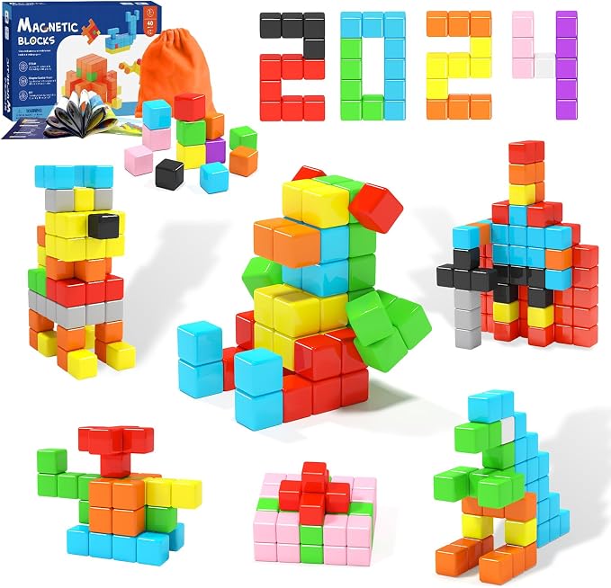 40pcs Magnetic Blocks, Gifts for 3 4 5 6 Year Old Girls & Boys, Magnet Building Blocks for Toddlers,STEM Preschool Sensory Toys for Kids Ages 3-5 4-8