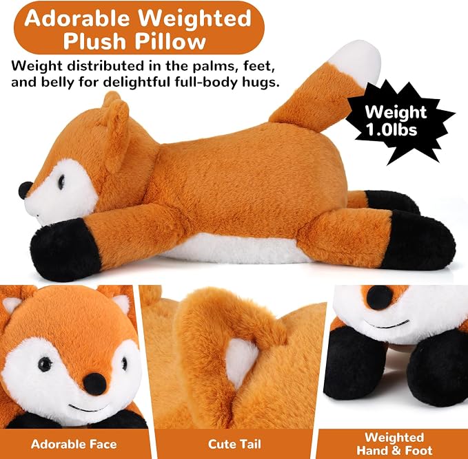 gnomantic Fox Weighted Stuffed Animals - 12 Inch 1.0 Pounds Weighted Plushies Fox - Small Plush Stuffed Animals Pillow - Cute Plush Toys Gifts for Kids & Adults