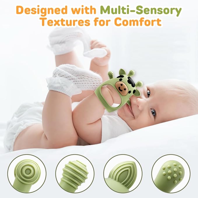 2 Pack Baby Teething Toys 3-6 6-12 Months, Adjustable Anti Dropping Wrist Teething Mittens, Food Grade Silicone Baby Chew Toys for Sucking Needs Teether for Newborns Infants Teething Relief
