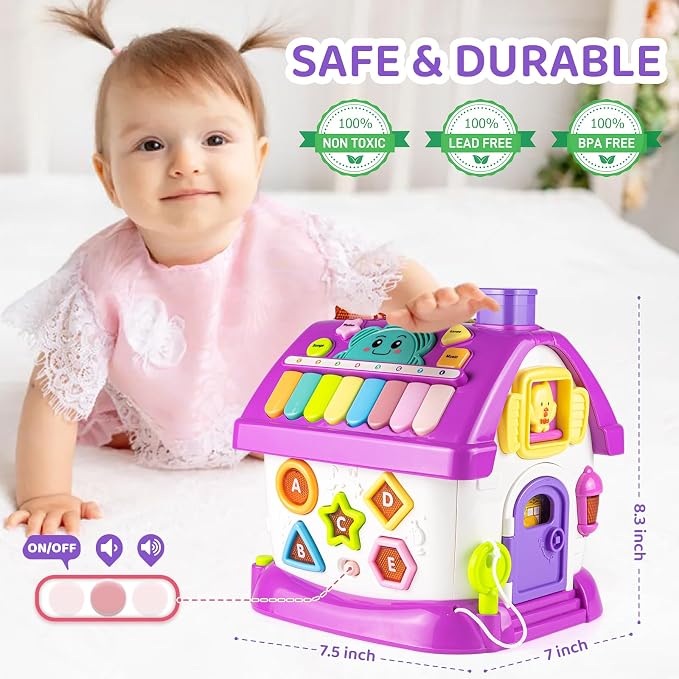 Marstone Toys for 1-2 Year Old Girls, Purple 8-in-1 Musical Learning House | One year old girl birthday gifts for toddler toys, combines learning & play to hold little ones’ focus and keep them occupied