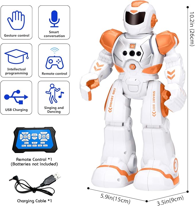KingsDragon Robots Toy for Kids, RC Gesture Sensing Toy, Interactive Walking Singing Dancing Robot Birthday Presents for Boys Girls Age 6 7 8 9 Years Old,Orange
