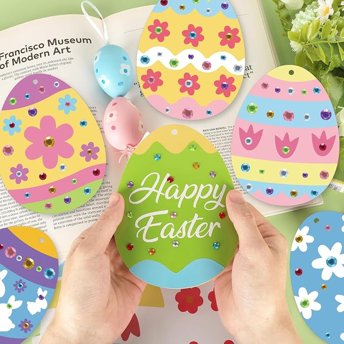 PAIVSUN 24Pcs Easter Crafts Kit, Make Your Own Easter Egg Arts and Crafts Set, DIY Self-Adhesive Bunny Sticker Handmade Artwork Decorations Spring Party Favors Supplies