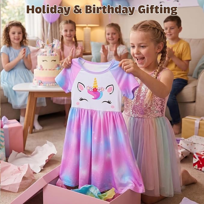Play Tailor Doll and Girl Matching Nightgown Unicorn Outfit Pajamas Night Dress for Girls and 18" Dolls Clothes