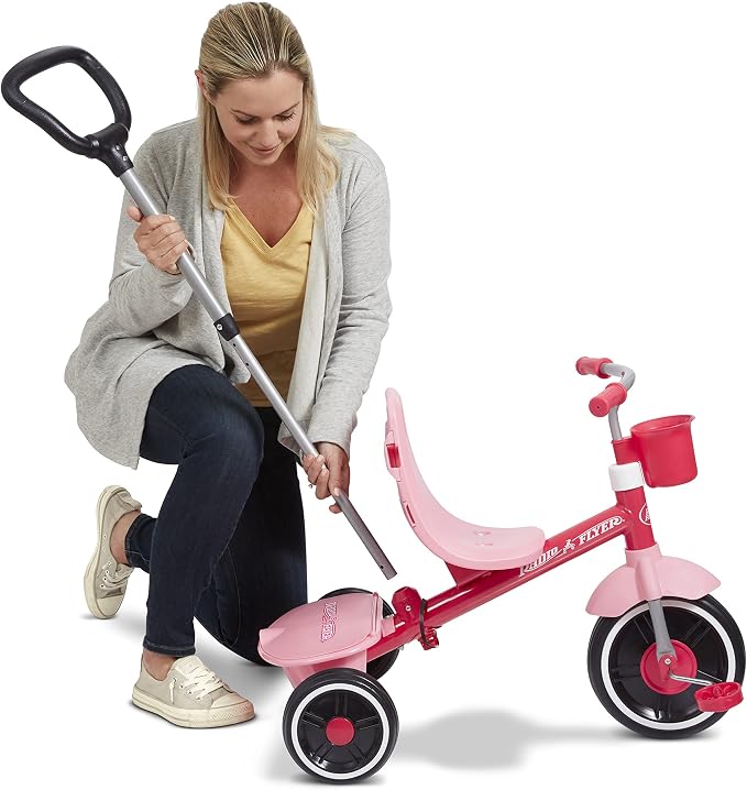 Radio Flyer 4-in-1 Stroll 'N Trike, Ages 1-5, Toddler Tricycle & Stroller, Foam Tires, Push Handle, UV Canopy, Removable Tray, Seatbelt, Amazon Exclusive