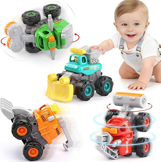 ORWINE Baby Boy Toys Cars, Push and Go Cars for Kids, Friction Powered Stunt Trucks, 4PCS Construction Vehicles Baby Toys for 2 3 4 5 Years Old Boys Girls, Birthday for Toddler Age 2-3