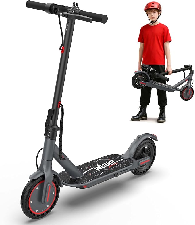 Werhy Kids Electric Scooter, 350W Motor, 19 Mph Speed & 15 Miles Range, 8.5" Solid Tires, Lightweight Foldable Scooter with Dual Braking System, Max Load 265LBS