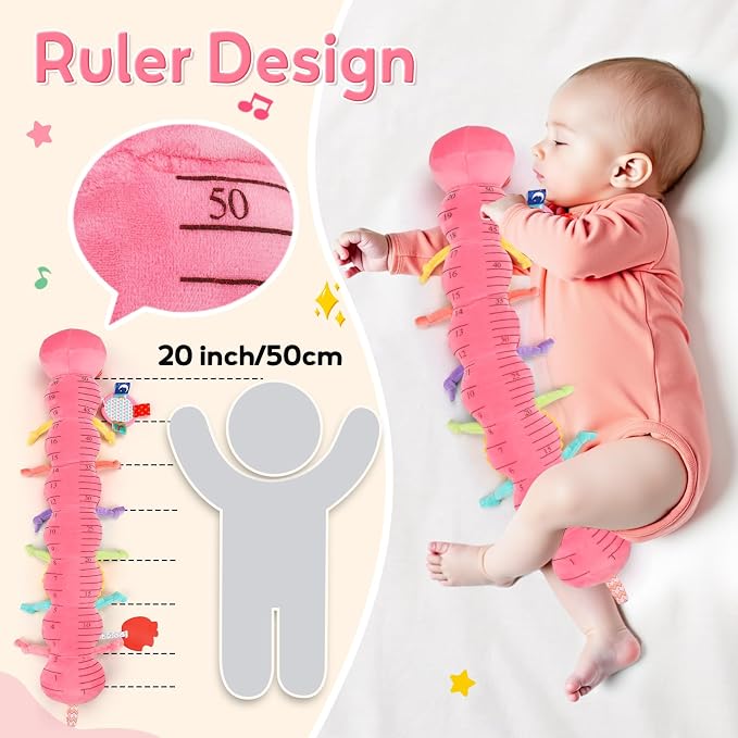 Baby Girl Toys 0-6 Months Musical Stuffed Caterpillar Pink Toys for Infant 0-3 3-6 Month Tummy Time Sensory Newborn Toys with Mirror Crinkle Rattle for 2 3 4 5 6-12 Month Old Babies Girl Shower Gifts