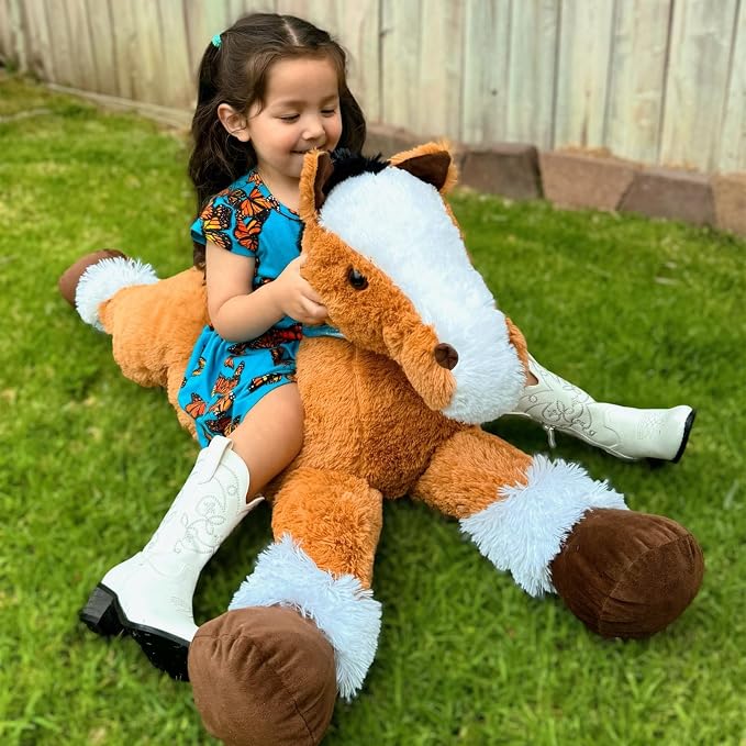 Tezituor 47 Inch Darkbrown Horse Stuffed Animal, 4ft Giant Realistic Stuffed Pony Plush Toy, Ride-On Horse Plush Body Pillow for Girls, Boys & Horse Lovers Christmas Party Gift