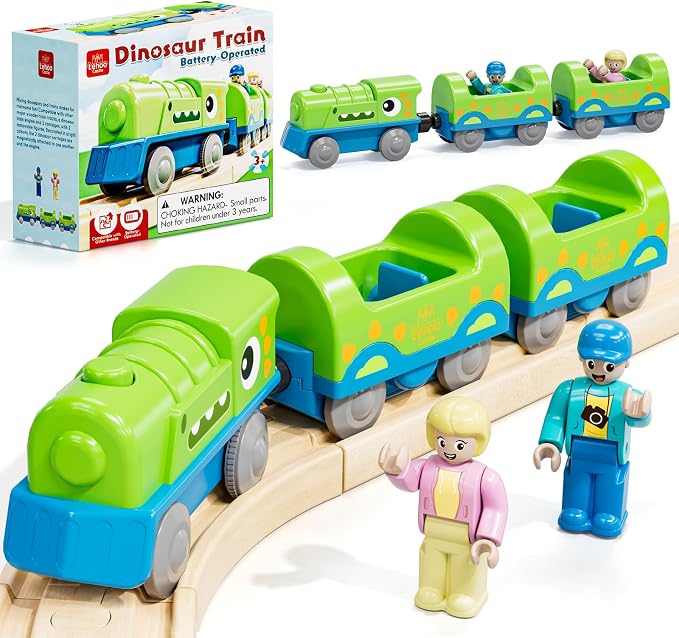 Lehoo Castle Dinosaur Battery Powered Train Toy for Toddlers Ages 3+ | Motorized Train with 2 Figures, Compatible with Thomas, Brio & Melissa & Doug Tracks, Birthday Gift for Kids