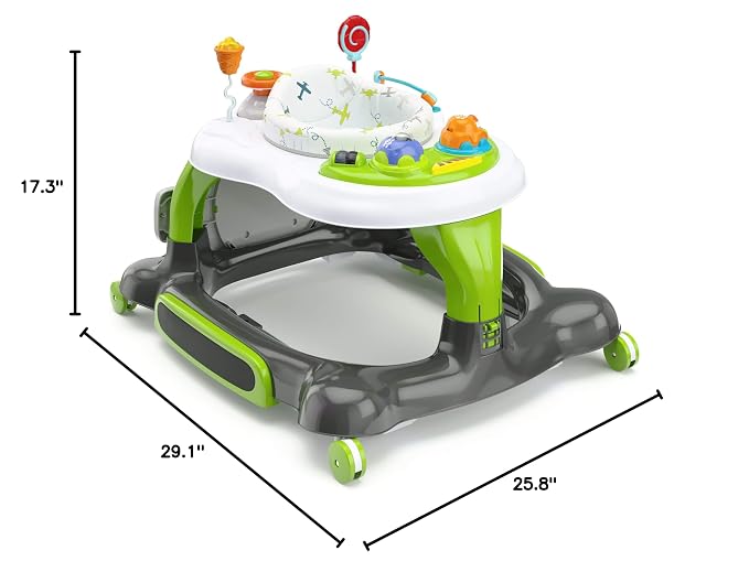 Storkcraft 3-in-1 Activity Walker and Rocker with Jumping Board and Feeding Tray, Interactive Walker with Toy Tray and Jumping Board for Toddlers and Infants, Green