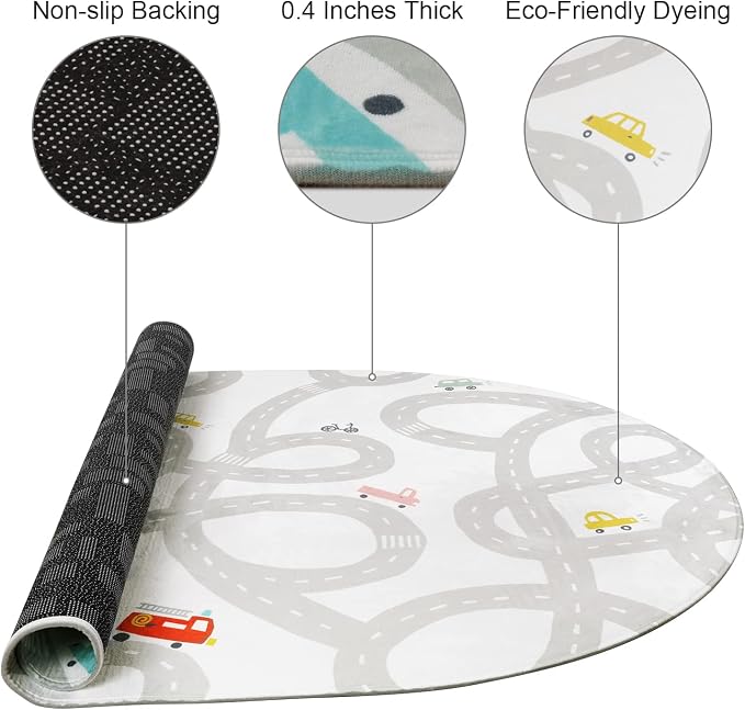 STARUIA Road Traffic Kids Rug Children Playing with Cars Playmat 3x5 Ft, Washable Play Carpet for Kids Playroom, Non-Slip Have Fun Safe Baby Nursery Rug for Toddler Boy's Bedroom Game Room Grey