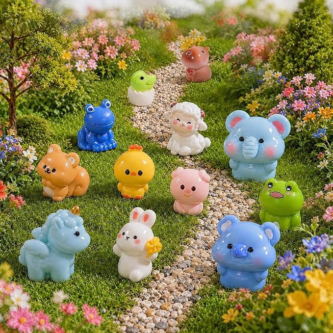 DIYDEC 68pcs Mini Resin Animal, Miniature Duck Figures to Hide Small Tiny Resin Animal Toys for Party Favors Bag Fillers Fairy Garden Dollhouse Crafts Decor
