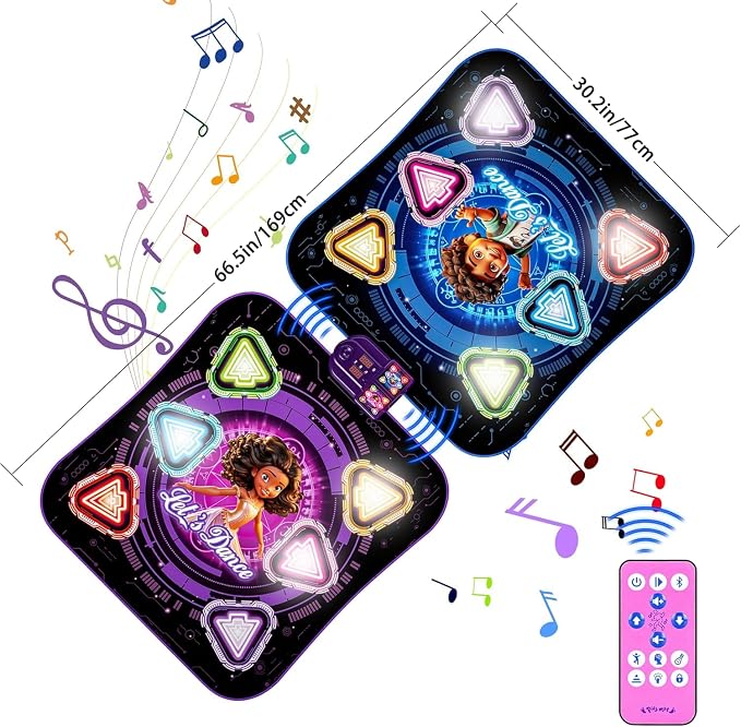 Dance Mat, 2026 Rechargeable Light-Up 2-Player Opposing Dance Pad with Bluetooth, 12-Button Music Dancing Toy, Christmas Birthday Gift for 3-12 Year Old Boys Girls