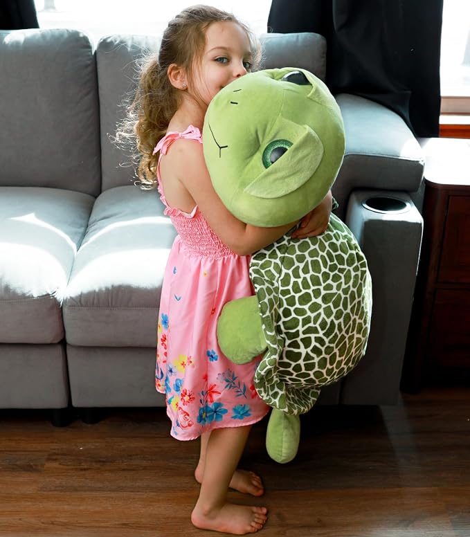 MorisMos Giant Sea Turtle Stuffed Animal Plush Pillow - 31.5" Big Stuffed Turtle Plush Pillow for Kid & Adult, Large Holiday Toy Gift for Marine Lovers, Cuddly Ocean Creature Decor,CE/CPC Certified