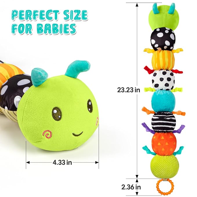 Baby Stuffed Animal Toys for 0-6 6-12 Months, Baby Musical Caterpillar Tummy Time Toys for Babies 3 6 9 12 18 Months, Newborn Infant Sensory Toys Gifts for 1 2 Year Old Boys Girls