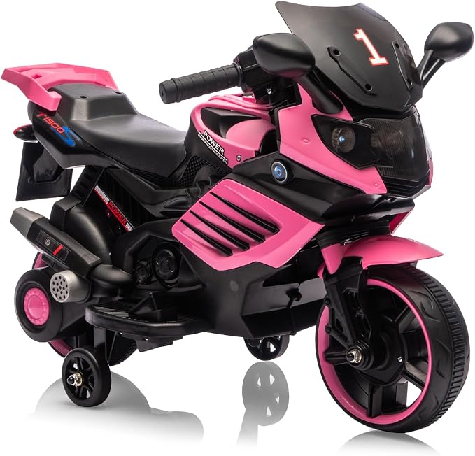 Garvee Kids 6V Ride On Motorcycle, Battery Powered Ride On Toys w/Treaded Tires, Working Headlight, Horn, Music, Training Wheels, Stable Electric Toddler Motorcycle for Kids, Gift for Boys Girls, Pink