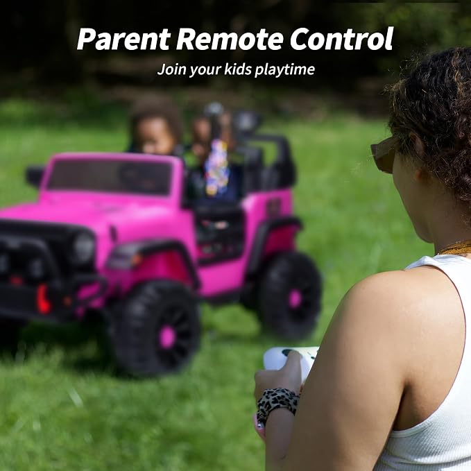 Hikiddo 2 Seater Ride on Car Truck, 12V Kids Electric Ride on Toy for Big Kids Age 3-8 w/Remote Control- Hot Pink