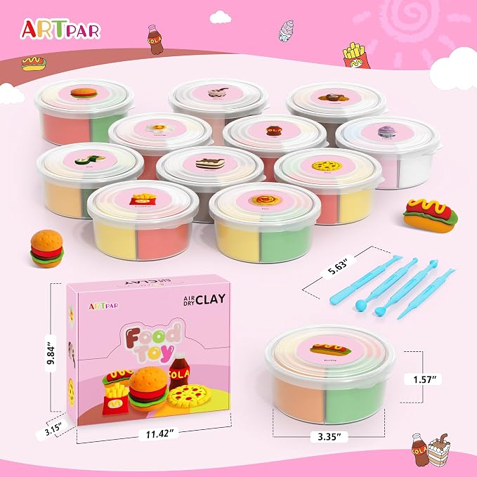 ARTPAR Air Dry Clay Kit for Kids,12 Box Mini Food Modeling Magic Clay Sculpting Set,Safe Non-Sticky,Ultra Light & Soft,Arts & Crafts Fun Playset Kitchen Toys,Home Party Favors for Boys Girls 3+ Years