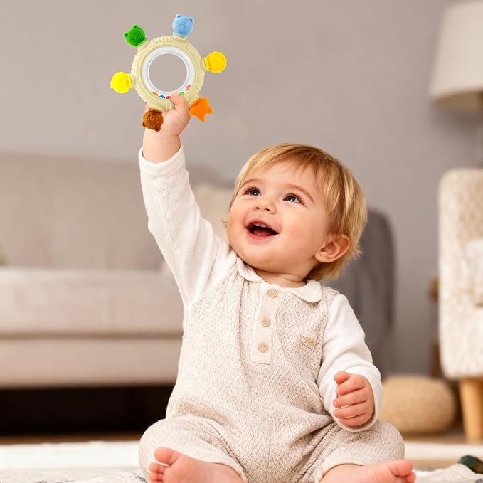 Baby Teething Toys for 0-6 6-12 Months, Silicone Baby Teether, Freezer Safe Sensory Teething Toy, Easy Grip Infant Chew Toy for Sore Gum Relief, BPA-Free