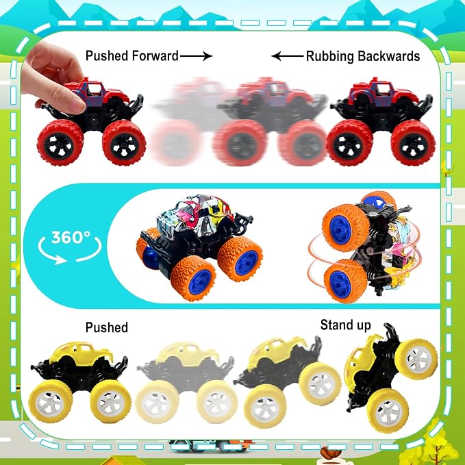 24 Pack Mini Monster Trucks Toys for Boys Girls Aged 3 and Above, Pull Back Truck Push and Go Friction Powered Car Toys Monster Truck Party Favors Birthday Decorations Classroom Prizes for Kids