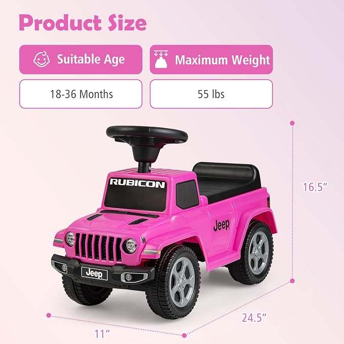 INFANS Kids Ride On Push Car, Licensed Jeep Foot-to-Floor Sliding Toddler Toy with Engine Sound, Horn, Under Seat Storage, Baby Walking Racer Gift for Boys Girls Age 1.5-3 (Pink)