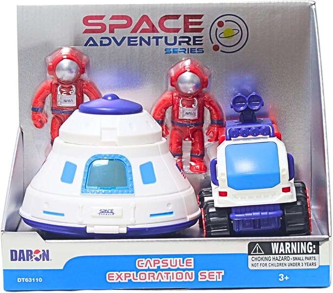 Space Adventure Space Capsule Playset with Light-Up Door, Lunar Rover & 2 Astronaut Figures, Plastic Space Toy & Collectible for Kids Ages 3+